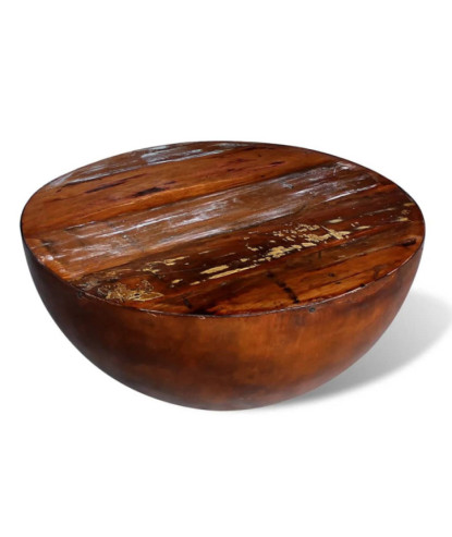 Măsuță cafea, formă de bol, bază din oțel, lemn reciclat, cu aspect antichizat - WOODBB693