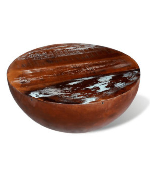 Măsuță cafea, formă de bol, bază din oțel, lemn reciclat, cu aspect antichizat - WOODBB693