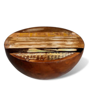 Măsuță cafea, formă de bol, bază din oțel, lemn reciclat, cu aspect antichizat - WOODBB693