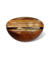 Măsuță cafea, formă de bol, bază din oțel, lemn reciclat, cu aspect antichizat - WOODBB693