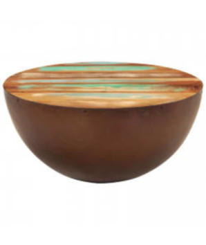 Măsuță cafea, formă de bol, bază din oțel, lemn reciclat, cu aspect antichizat - WOODBB693