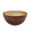 Măsuță cafea, formă de bol, bază din oțel, lemn reciclat, cu aspect antichizat - WOODBB693