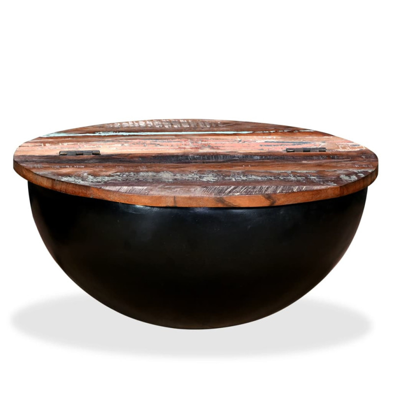 Măsuță cafea aspect industrial, din lemn masiv reciclat, formă bol, 60 x 27 cm