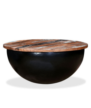Măsuță cafea aspect industrial, din lemn masiv reciclat, formă bol, 60 x 27 cm