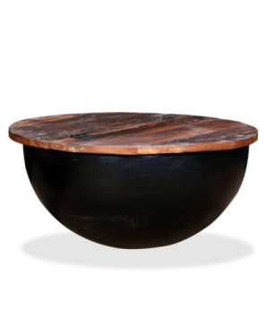 Măsuță cafea aspect industrial, din lemn masiv reciclat, formă bol, 60 x 27 cm