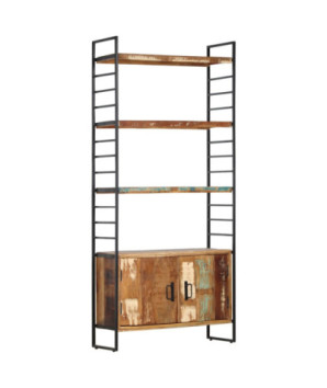 Bibliotecă cu aspect industrial, din lemn masiv reciclat, cu 3 rafturi și 2 dulapuri, 80 x 30 x 180 cm, handmade