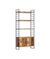 Bibliotecă cu aspect industrial, din lemn masiv reciclat, cu 3 rafturi și 2 dulapuri, 80 x 30 x 180 cm, handmade