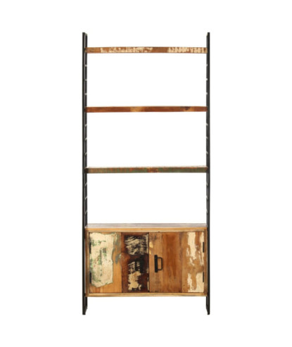 Bibliotecă cu aspect industrial, din lemn masiv reciclat, cu 3 rafturi și 2 dulapuri, 80 x 30 x 180 cm, handmade