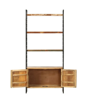 Bibliotecă cu aspect industrial, din lemn masiv reciclat, cu 3 rafturi și 2 dulapuri, 80 x 30 x 180 cm, handmade