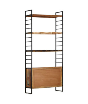 Bibliotecă cu aspect industrial, din lemn masiv reciclat, cu 3 rafturi și 2 dulapuri, 80 x 30 x 180 cm, handmade