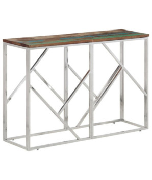 Măsuță consolă, argintiu, oțel inoxidabil/lemn reciclat - WOODBB711