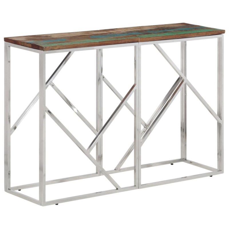 Măsuță consolă, argintiu, oțel inoxidabil/lemn reciclat - WOODBB711 Măsuță consolă, argintiu, oțel inoxidabil/lemn reciclat - WOODBB711