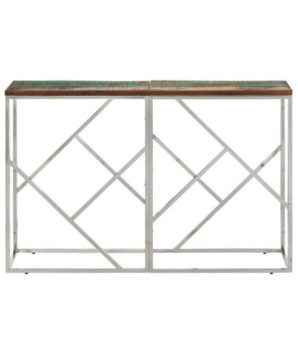 Măsuță consolă, argintiu, oțel inoxidabil/lemn reciclat - WOODBB711