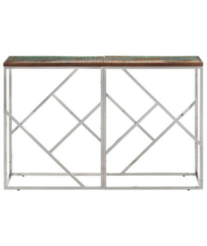 Măsuță consolă, argintiu, oțel inoxidabil/lemn reciclat - WOODBB711