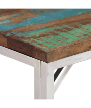 Măsuță consolă, argintiu, oțel inoxidabil/lemn reciclat - WOODBB711