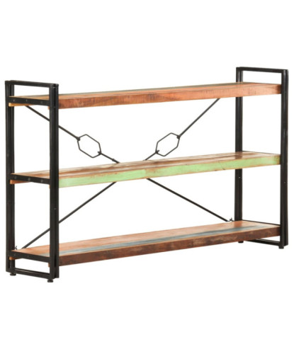 Bibliotecă cu aspect industrial, din lemn masiv reciclat, cu 3 rafturi, 140x30x80 cm, handmade