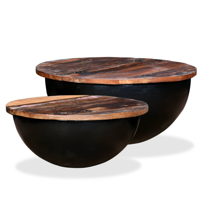 Măsuță cafea industrial, din lemn masiv reciclat, formă bol, 60 x 27 cm și 50 x 21 cm Măsuță cafea industrial, din lemn masiv reciclat, formă bol, 60 x 27 cm și 50 x 21 cm