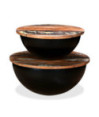 Măsuță cafea industrial, din lemn masiv reciclat, formă bol, 60 x 27 cm și 50 x 21 cm Măsuță cafea industrial, din lemn masiv reciclat, formă bol, 60 x 27 cm și 50 x 21 cm