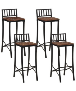 Scaune masă bar culoare mixtă, aspect rustic, din lemn masiv reciclat, fără spătar, 4 buc.