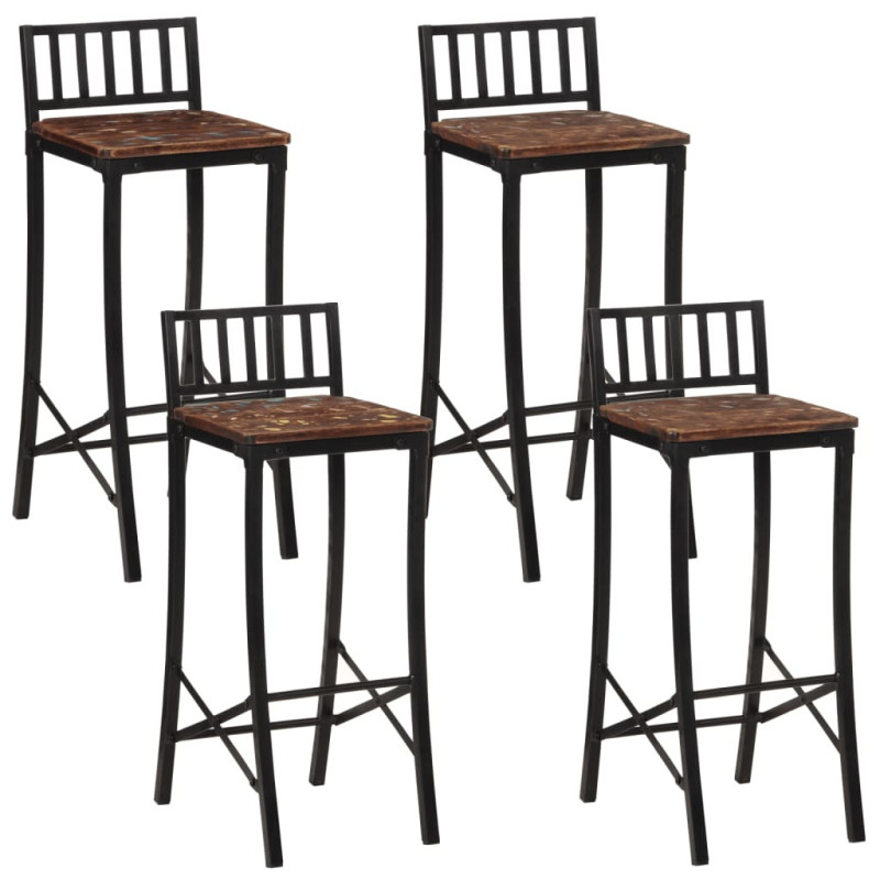 Scaune masă bar culoare mixtă, aspect rustic, din lemn masiv reciclat, fără spătar, 4 buc. Scaune masă bar culoare mixtă, aspect rustic, din lemn masiv reciclat, fără spătar, 4 buc.