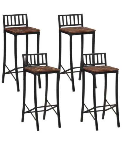 Scaune masă bar culoare mixtă, aspect rustic, din lemn masiv reciclat, fără spătar, 4 buc.