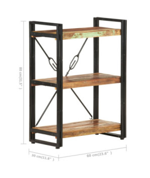 Bibliotecă cu aspect industrial, din lemn masiv reciclat, cu 3 rafturi, 60 x 30 x 80 cm, handmade