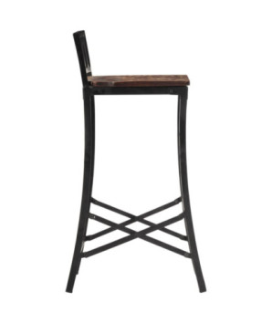Scaune masă bar culoare mixtă, aspect rustic, din lemn masiv reciclat, fără spătar, 4 buc.