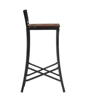 Scaune bar/bucătărie culoare mixtă rustic, din lemn masiv reciclat, fără spătar, 2 buc., handmade