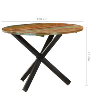 Masă rotundă de bucătărie pentru 4 persoane, aspect vintage, din lemn masiv reciclat, 100x100x75 cm