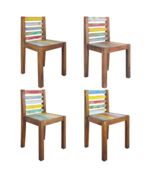 Scaune bar/bucătărie multicolor vintage, din lemn masiv reciclat, cu spătar, 4 buc., handmade
