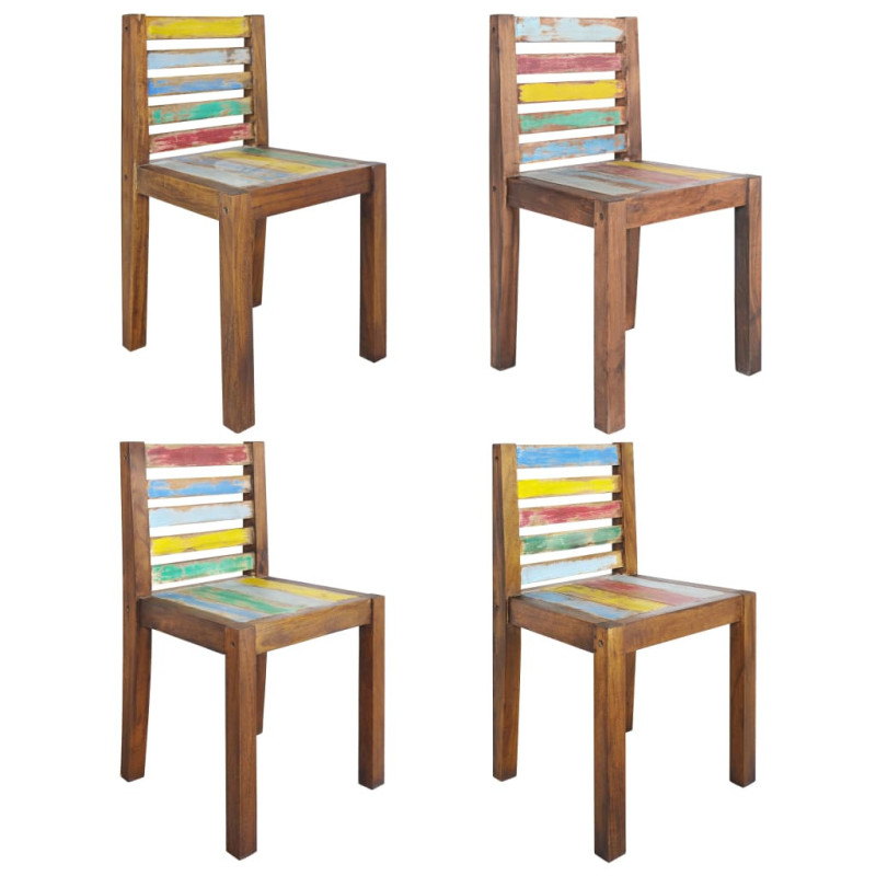 Scaune bar/bucătărie multicolor vintage, din lemn masiv reciclat, cu spătar, 4 buc., handmade