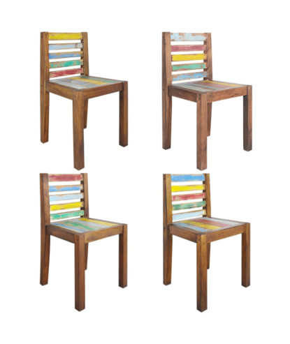 Scaune bar/bucătărie multicolor vintage, din lemn masiv reciclat, cu spătar, 4 buc., handmade