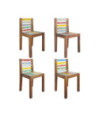 Scaune bar/bucătărie multicolor vintage, din lemn masiv reciclat, cu spătar, 4 buc., handmade