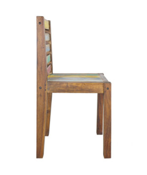 Scaune bar/bucătărie multicolor vintage, din lemn masiv reciclat, cu spătar, 4 buc., handmade