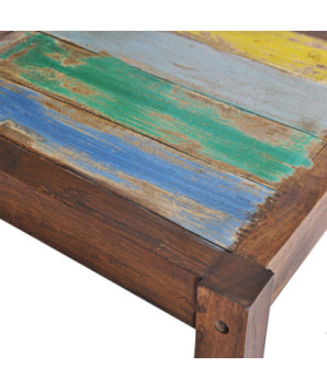 Scaune bar/bucătărie multicolor vintage, din lemn masiv reciclat, cu spătar, 4 buc., handmade