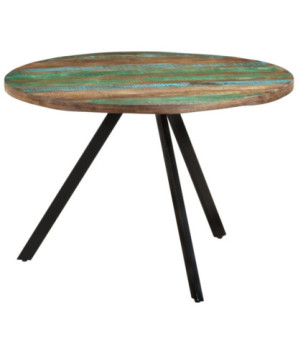 Masă rotundă de bucătărie pentru 4 persoane, aspect vintage, din lemn masiv reciclat, 110 x 75 cm