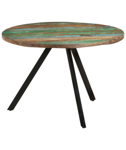 Masă rotundă de bucătărie pentru 4 persoane, aspect vintage, din lemn masiv reciclat, 110 x 75 cm