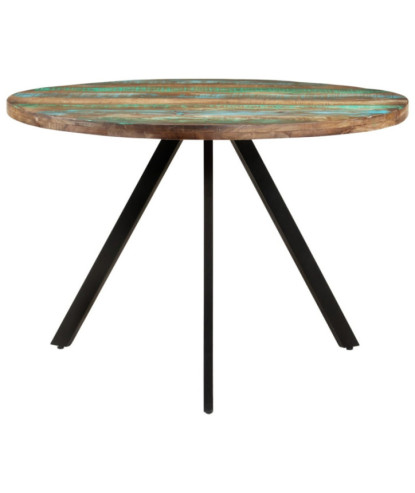 Masă rotundă de bucătărie pentru 4 persoane, aspect vintage, din lemn masiv reciclat, 110 x 75 cm