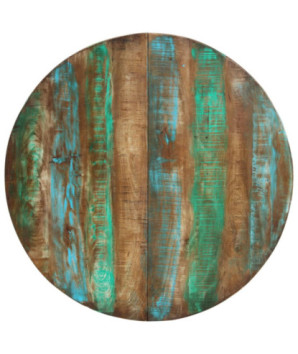 Masă rotundă de bucătărie pentru 4 persoane, aspect vintage, din lemn masiv reciclat, 110 x 75 cm