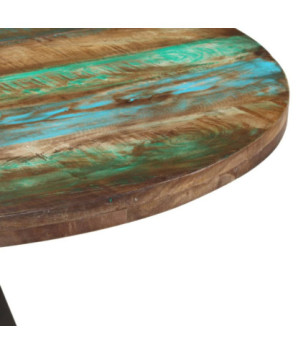 Masă rotundă de bucătărie pentru 4 persoane, aspect vintage, din lemn masiv reciclat, 110 x 75 cm