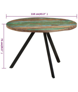 Masă rotundă de bucătărie pentru 4 persoane, aspect vintage, din lemn masiv reciclat, 110 x 75 cm