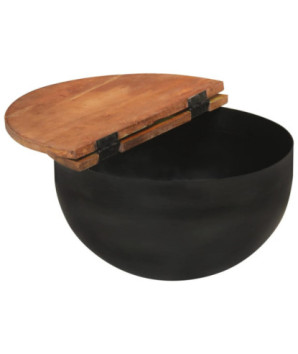 Măsuță cafea neagră, din lemn masiv reciclat, rotundă, 50 x 27 cm și 40 x 22 cm, handmade