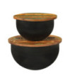 Măsuță cafea neagră, din lemn masiv reciclat, rotundă, 50 x 27 cm și 40 x 22 cm, handmade Măsuță cafea neagră, din lemn masiv reciclat, rotundă, 50 x 27 cm și 40 x 22 cm, handmade