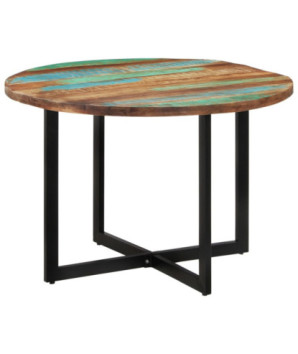 Masă rotundă de bucătărie pentru 4 persoane, aspect industrial, din lemn masiv reciclat, 110 x 75 cm