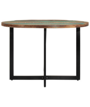 Masă rotundă de bucătărie pentru 4 persoane, aspect industrial, din lemn masiv reciclat, 110 x 75 cm