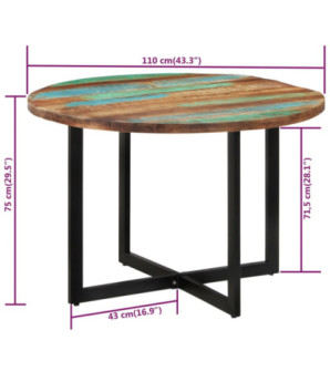 Masă rotundă de bucătărie pentru 4 persoane, aspect industrial, din lemn masiv reciclat, 110 x 75 cm