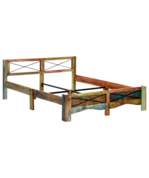 Cadru de pat, 160 x 200 cm, lemn reciclat, cu aspect antichizat - WOODBB116