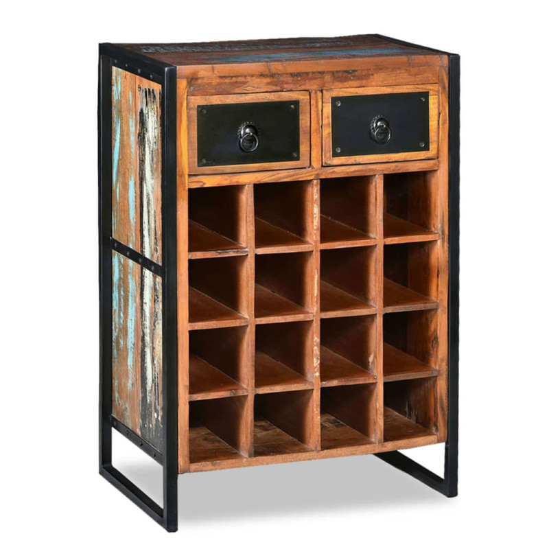 Suport de vin pentru 16 sticle, lemn reciclat, cu aspect industrial - WOODBB123 Suport de vin pentru 16 sticle, lemn reciclat, cu aspect industrial - WOODBB123
