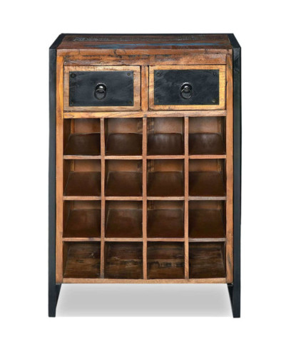 Suport de vin pentru 16 sticle, lemn reciclat, cu aspect industrial - WOODBB123