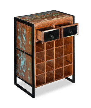 Suport de vin pentru 16 sticle, lemn reciclat, cu aspect industrial - WOODBB123